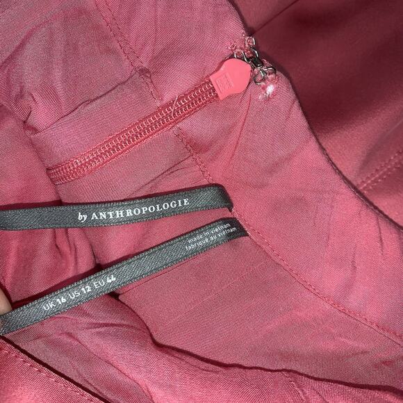 Anthropologie Sleeveless Plunge Satin Mini Dress Womens US Size 12 Pockets Pink - Picture 10 of 11